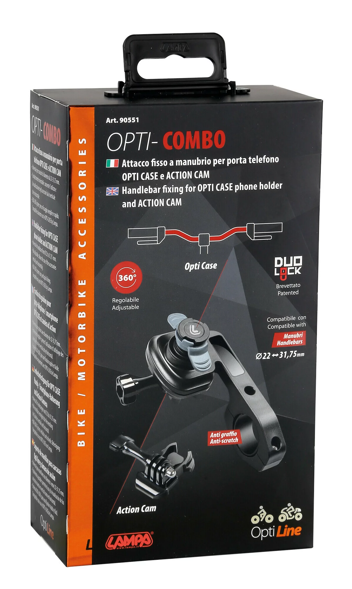 Suport fixare pe ghidon Opti Combo pentru carcase telefon mobil Opti Case si Action Cam