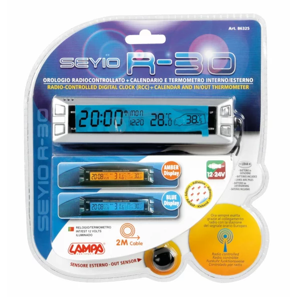 Termometru int-ext Seyio R-30 ceas radio control 12/24V